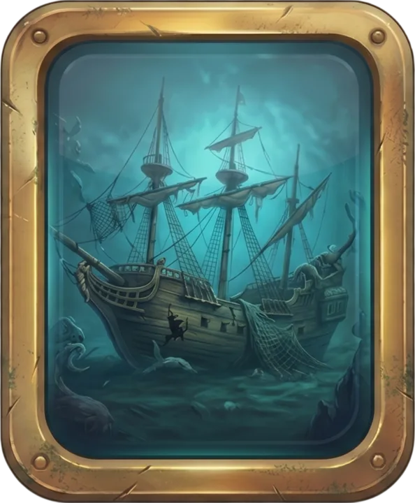 A sunken galleon covered in nets and weed
